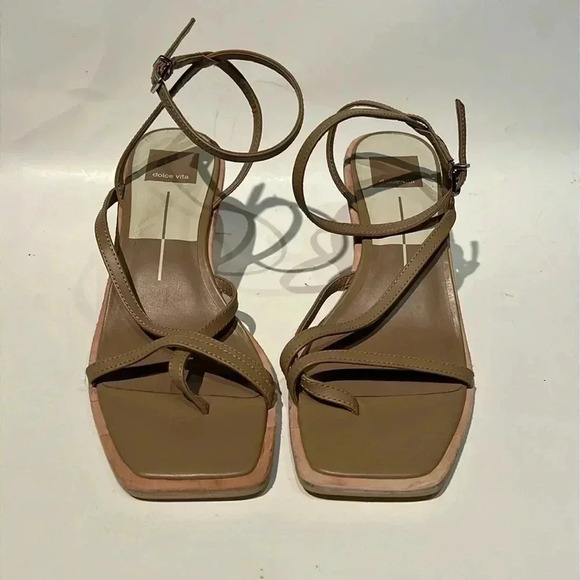 Dolce Vita Gemini Wedge strappy cafe leather 8 event wedding square toe Y2K NWOT - Picture 1 of 9